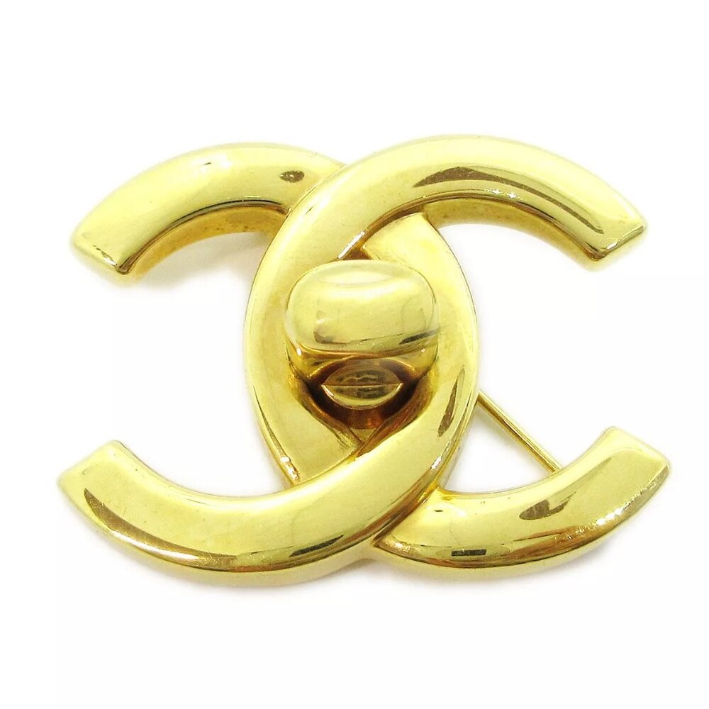 Chanel Turnlock Brooch Pin Gold Large